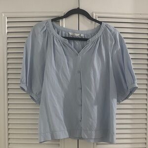Uniqlo Pale Blue Button-Front Peasant Blouse